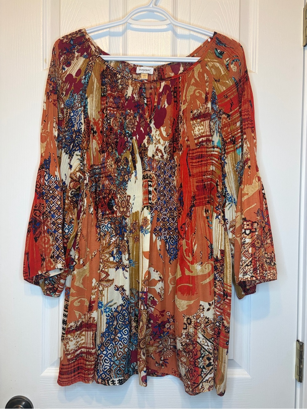 Avenue Plus Size 22/24 Boho Patchwork Paisley Flowy Tunic Blouse 3/4 Sleeves